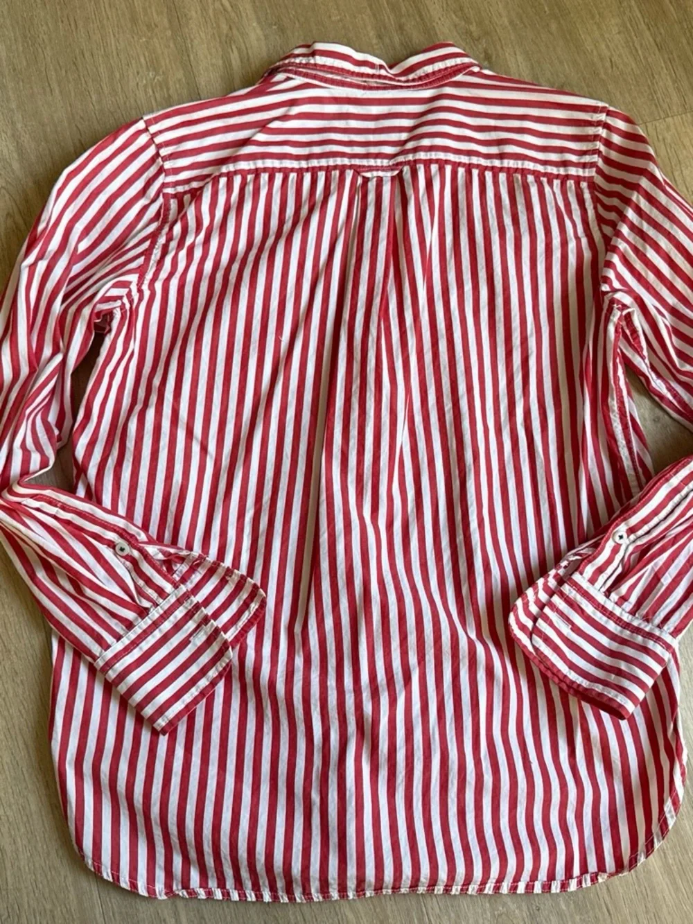 J. Crew Classic Cherry Red and White Vertical Stripe Button-Down Shirt 4 - Picture 5 of 5